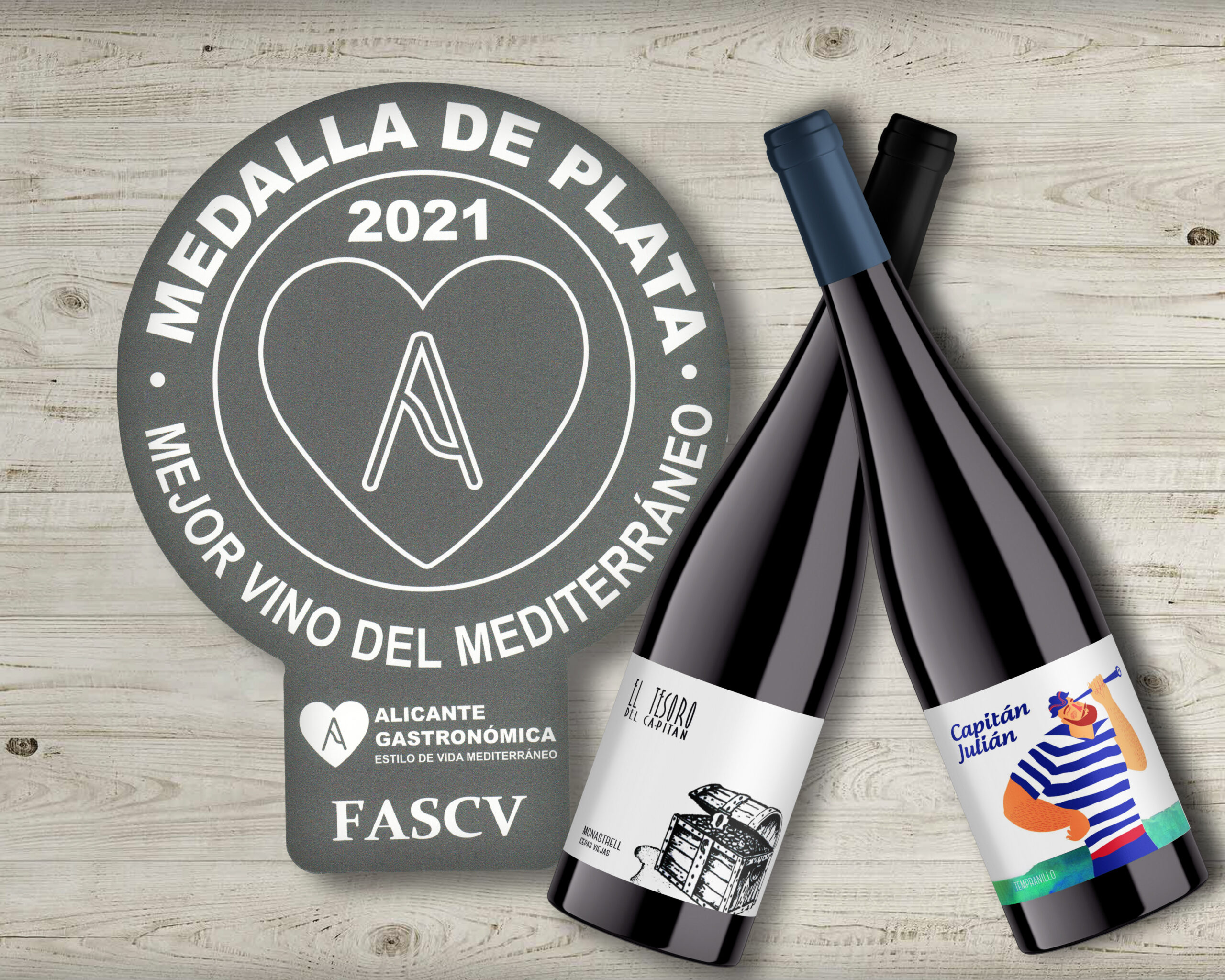 Capitán Julián y El Tesoro, premiados con Medalla de Plata como mejores vinos del Mediterráneo.